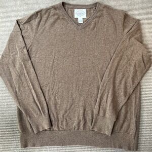 St Johns Bay Mens XL V-Neck Sweater Camel Brown Cotton Cashmere Blend Knit